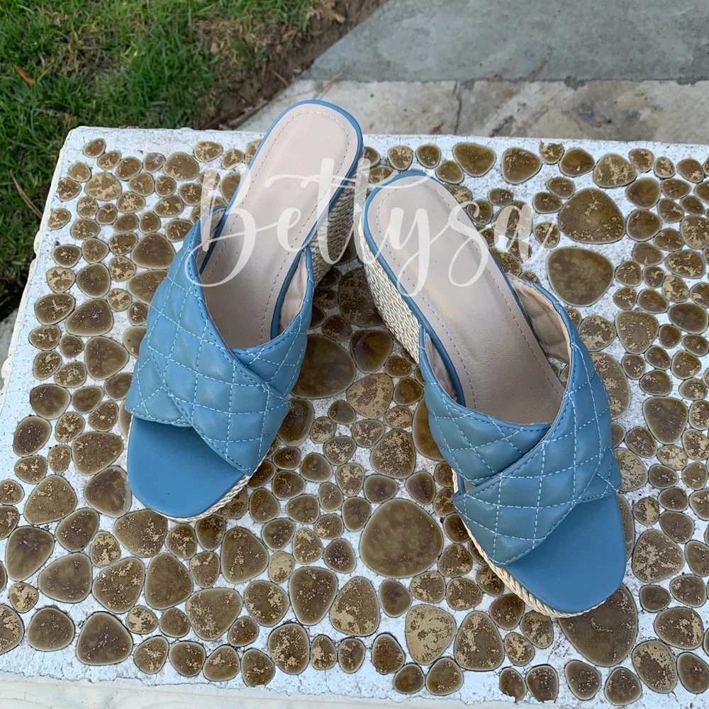 White Woven Platform Wedge Slide